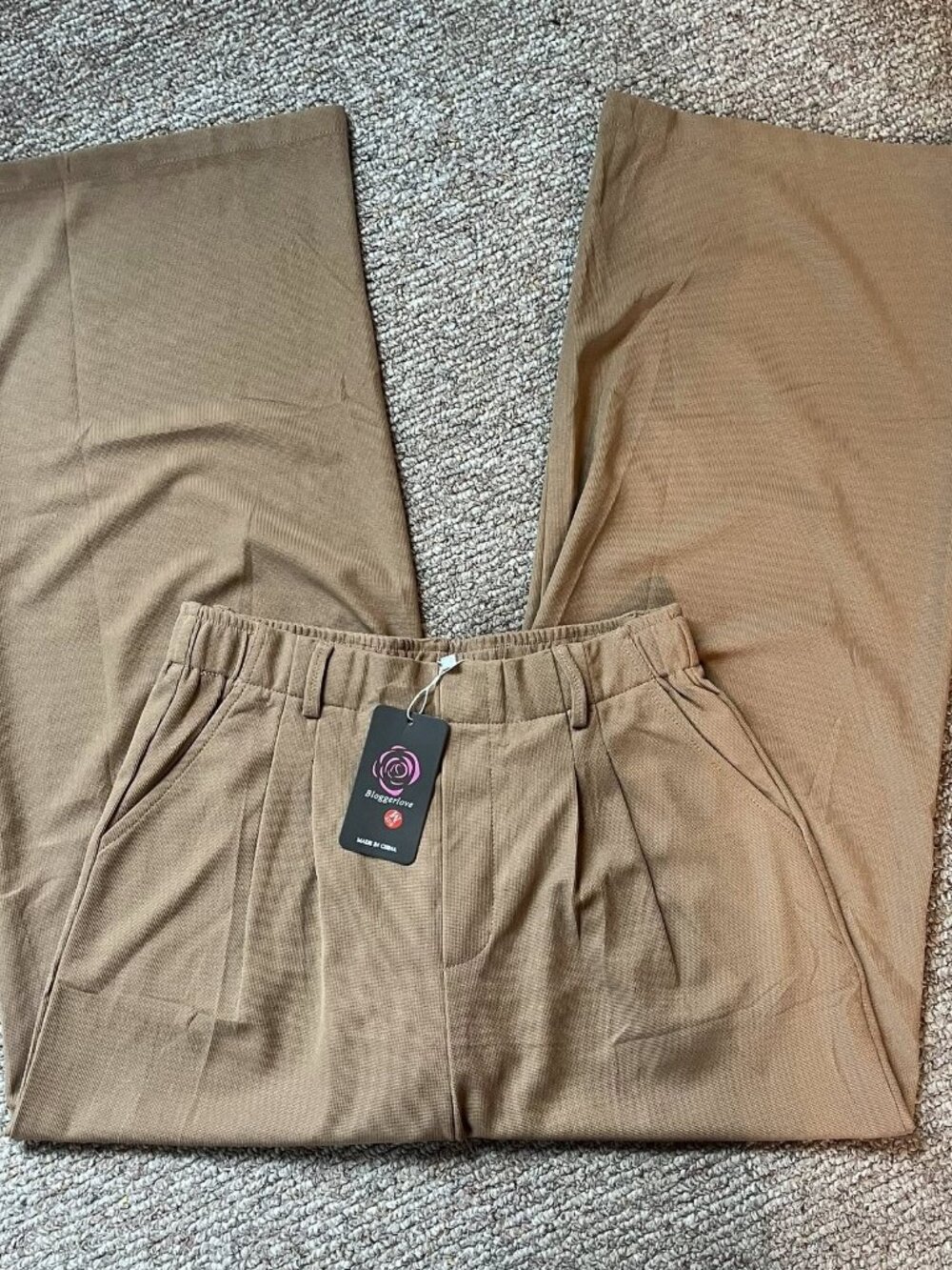 Women's Bloggerlove High Waisted, Wide Leg Camel-Brown Dress Trousers - M - New